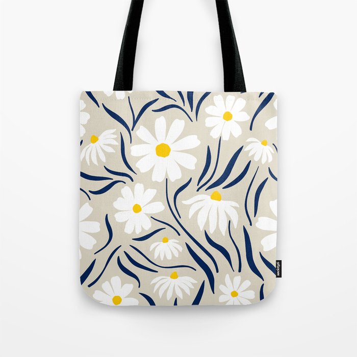 Harper Floral Prints, Ivory, Yellow Navy Blue Tote Bag Gallery Image 1