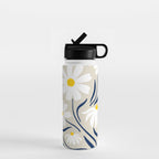Harper Floral Prints, Ivory, Yellow Navy Blue Water Bottle Gallery Image 1