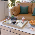 Harper Floral Prints, Ivory, Yellow Navy Blue Serving Tray Gallery Image 2