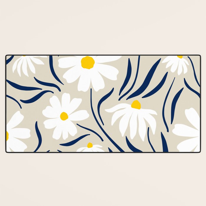 Harper Floral Prints, Ivory, Yellow Navy Blue Desk Mat Gallery Image 3