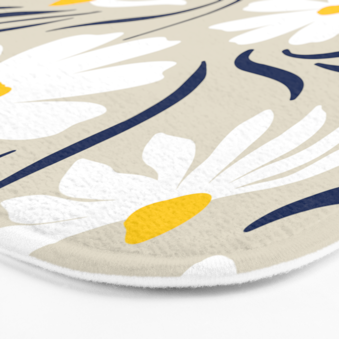 Harper Floral Prints, Ivory, Yellow Navy Blue Bath Mat Gallery Image 3