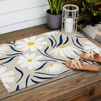 Harper Floral Prints, Ivory, Yellow Navy Blue Outdoor Rug Gallery Image 2