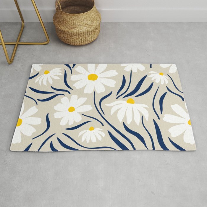 Harper Floral Prints, Ivory, Yellow Navy Blue Rug Gallery Image 1