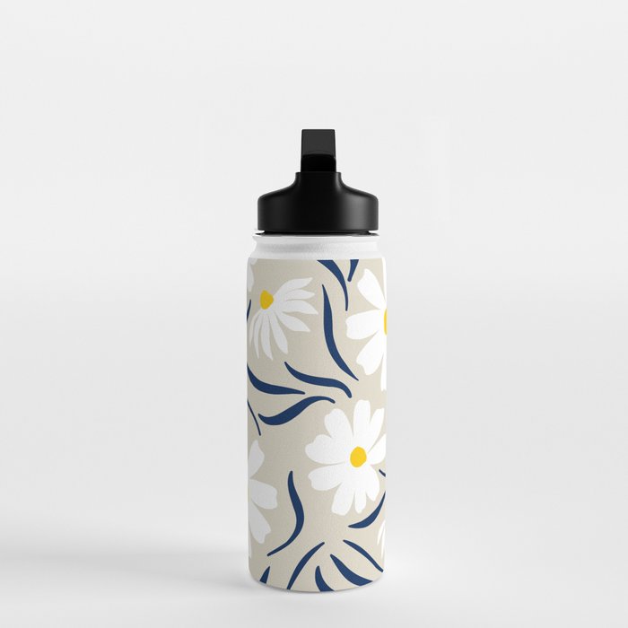 Harper Floral Prints, Ivory, Yellow Navy Blue Water Bottle Gallery Image 3