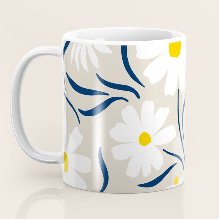 Harper Floral Prints, Ivory, Yellow Navy Blue Coffee Mug Gallery Image 3