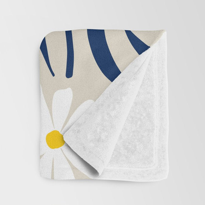 Harper Floral Prints, Ivory, Yellow Navy Blue Throw Blanket Gallery Image 3