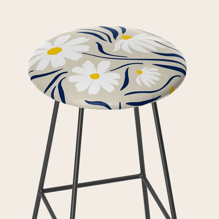 Harper Floral Prints, Ivory, Yellow Navy Blue Stool Gallery Image 2