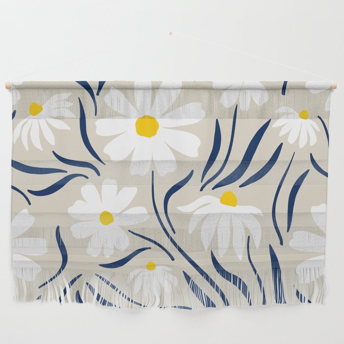 Harper Floral Prints, Ivory, Yellow Navy Blue Wall Hanging Gallery Image 1