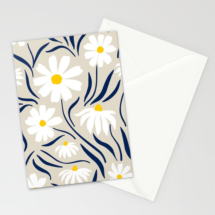 Harper Floral Prints, Ivory, Yellow Navy Blue Stationery Card Gallery Image 2