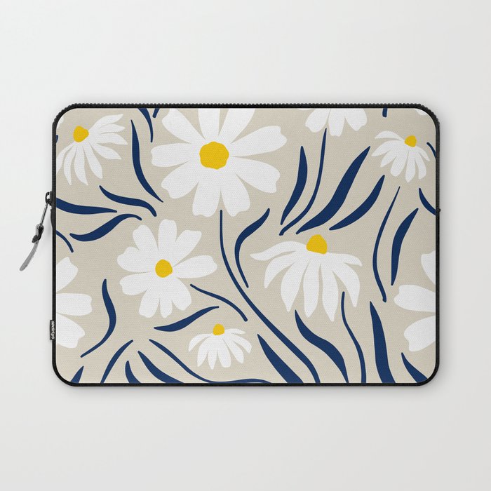 Harper Floral Prints, Ivory, Yellow Navy Blue Laptop Sleeve Gallery Image 1