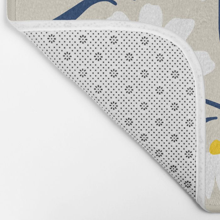 Harper Floral Prints, Ivory, Yellow Navy Blue Bath Mat Gallery Image 2