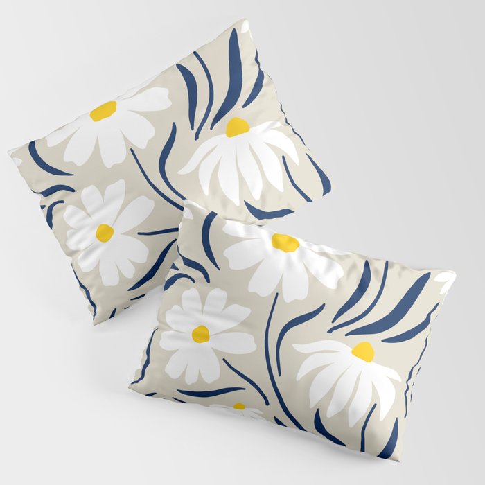 Harper Floral Prints, Ivory, Yellow Navy Blue Pillow Sham Gallery Image 3