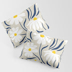 Harper Floral Prints, Ivory, Yellow Navy Blue Pillow Sham Gallery Image 3