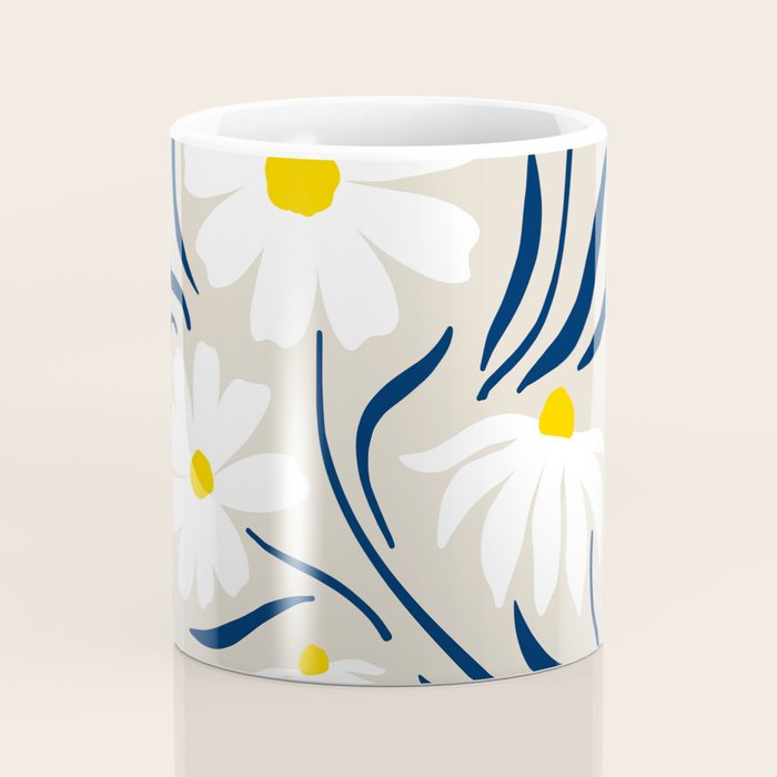 Harper Floral Prints, Ivory, Yellow Navy Blue Coffee Mug Gallery Image 4