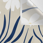 Harper Floral Prints, Ivory, Yellow Navy Blue Wall Tapestry Gallery Image 3