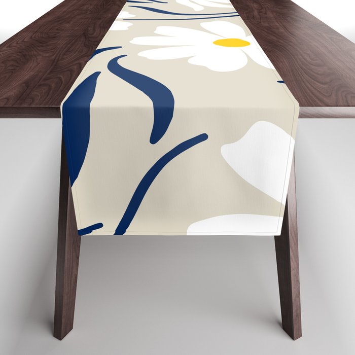 Harper Floral Prints, Ivory, Yellow Navy Blue Table Runner Gallery Image 1