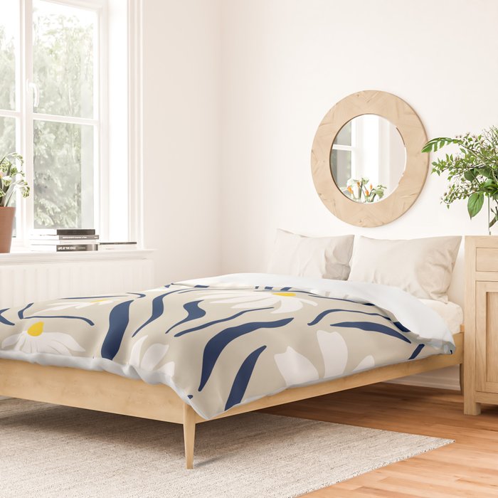 Harper Floral Prints, Ivory, Yellow Navy Blue Duvet Cover Gallery Image 2