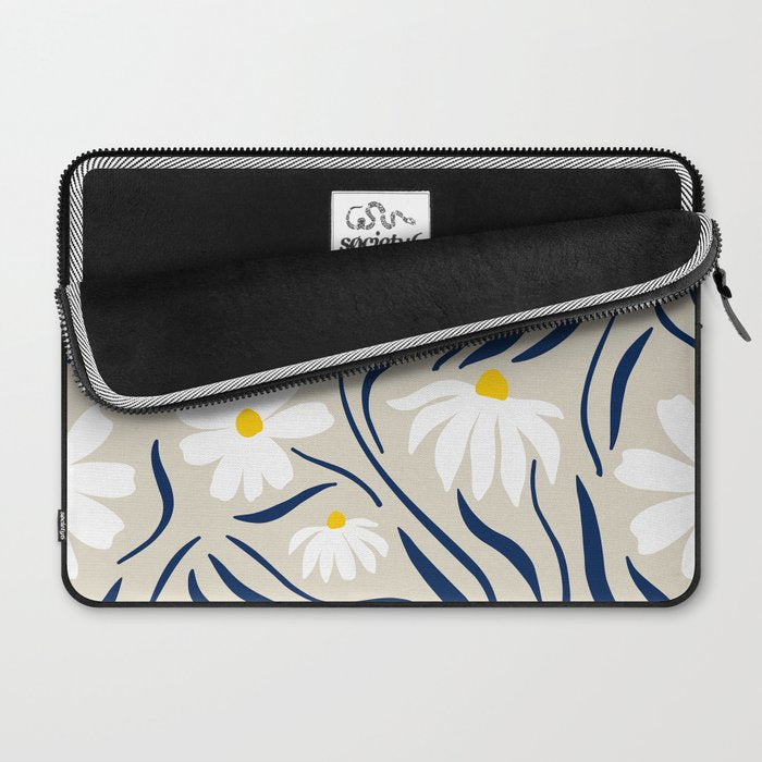 Harper Floral Prints, Ivory, Yellow Navy Blue Laptop Sleeve Gallery Image 2