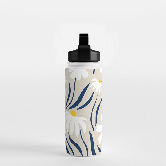 Harper Floral Prints, Ivory, Yellow Navy Blue Water Bottle Gallery Image 2