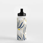 Harper Floral Prints, Ivory, Yellow Navy Blue Water Bottle Gallery Image 2