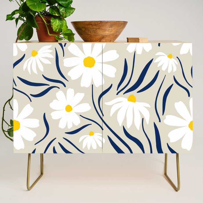 Harper Floral Prints, Ivory, Yellow Navy Blue Credenza Gallery Image 1