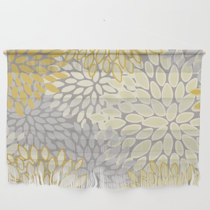 Floral Prints, Soft Yellow and Gray, Modern Print Art Wall Hanging Gallery Image 1