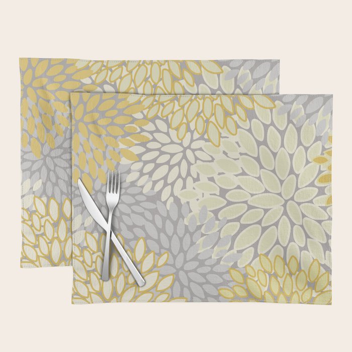 Floral Prints, Soft Yellow and Gray, Modern Print Art Placemat Gallery Image 1