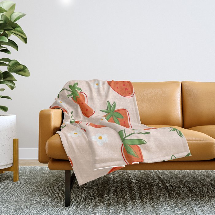 Red Strawberries Pattern Throw Blanket Gallery Image 1