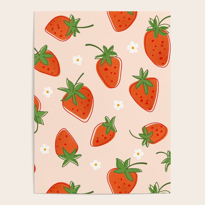 Red Strawberries Pattern Poster Gallery Image 1