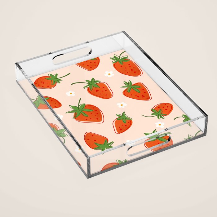 Red Strawberries Pattern Acrylic Tray Gallery Image 1