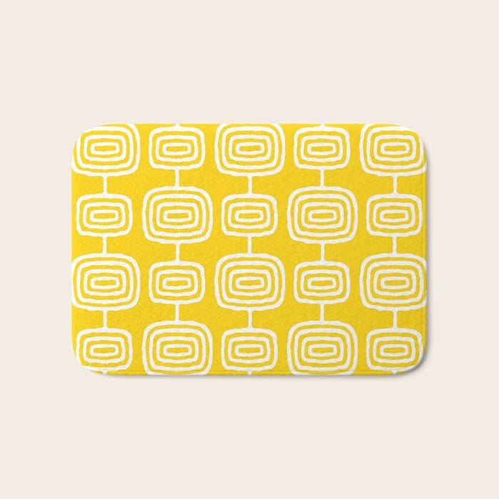 Mid Century Modern Atomic Rings Pattern Yellow Bath Mat Gallery Image 1