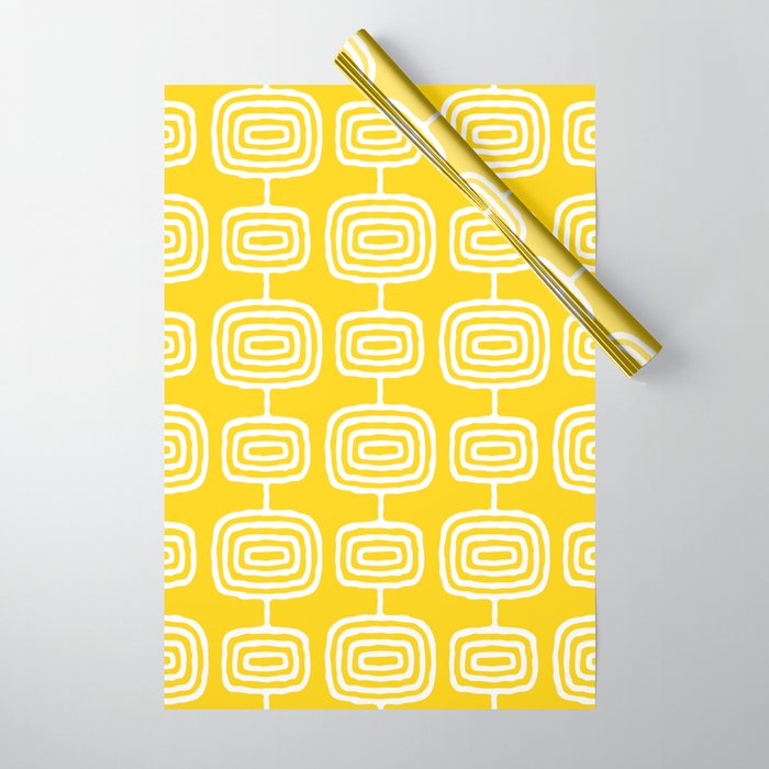 Mid Century Modern Atomic Rings Pattern Yellow Wrapping Paper Gallery Image 1