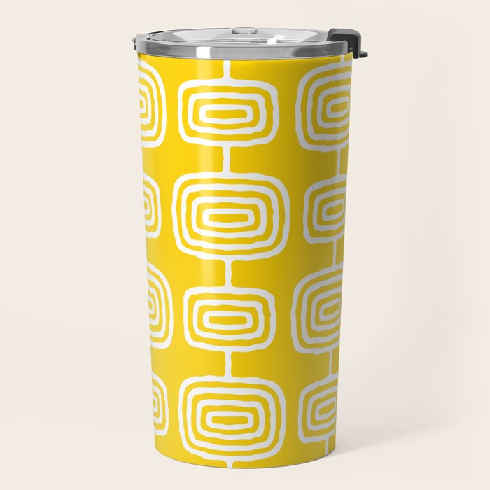 Mid Century Modern Atomic Rings Pattern Yellow Travel Mug Gallery Image 2