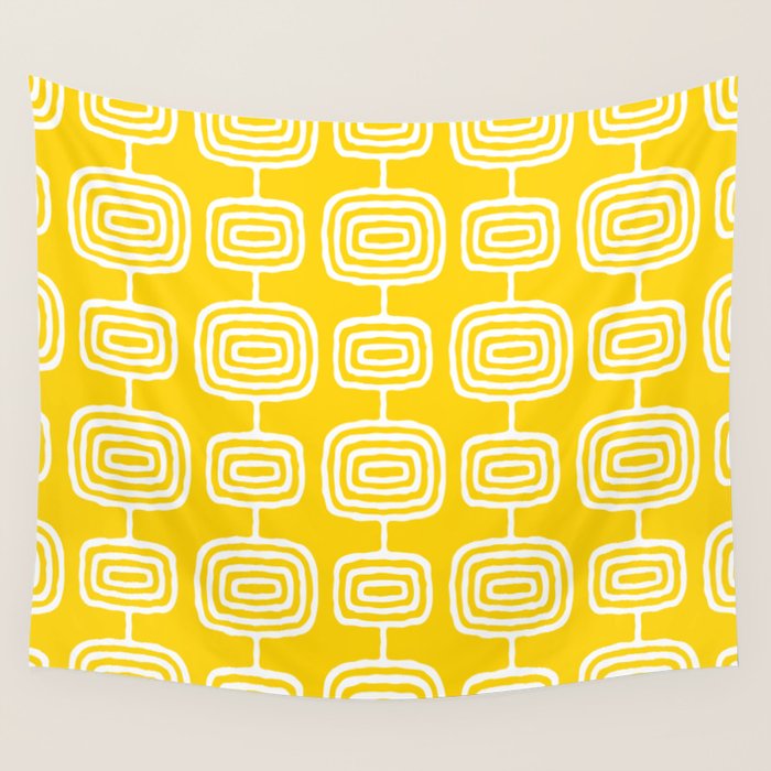 Mid Century Modern Atomic Rings Pattern Yellow Wall Tapestry Gallery Image 4