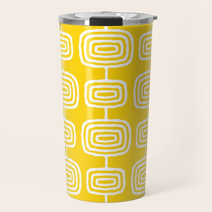 Mid Century Modern Atomic Rings Pattern Yellow Travel Mug Gallery Image 1