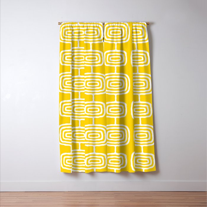 Mid Century Modern Atomic Rings Pattern Yellow Window Curtain Gallery Image 3