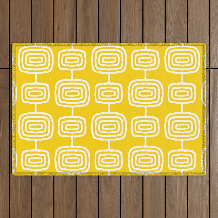 Mid Century Modern Atomic Rings Pattern Yellow Outdoor Rug Gallery Image 1