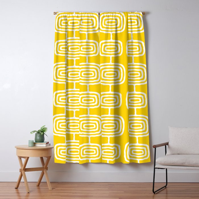 Mid Century Modern Atomic Rings Pattern Yellow Window Curtain Gallery Image 5