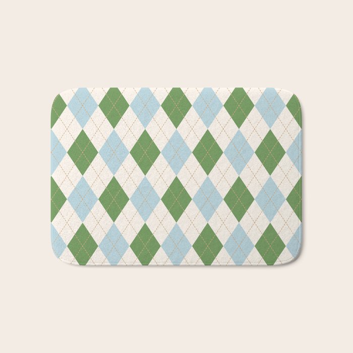 Green and Blue Argyle Plaid Bath Mat Gallery Image 1