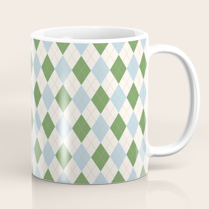 Green and Blue Argyle Plaid Coffee Mug Gallery Image 1