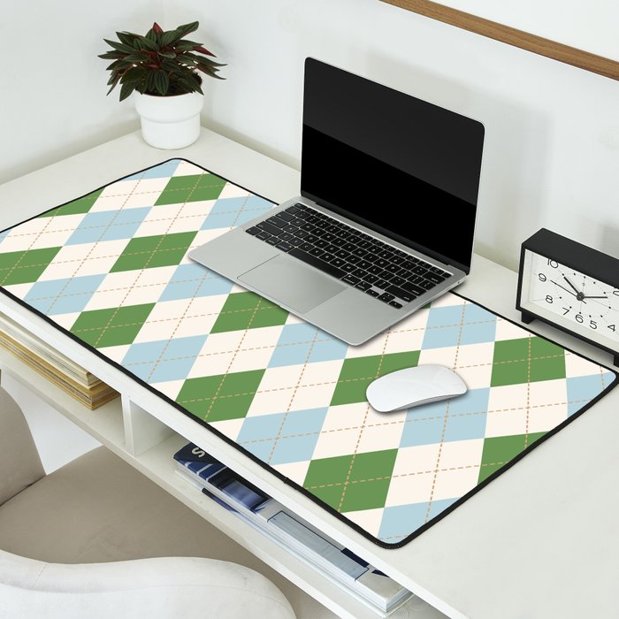 Green and Blue Argyle Plaid Desk Mat Gallery Image 2