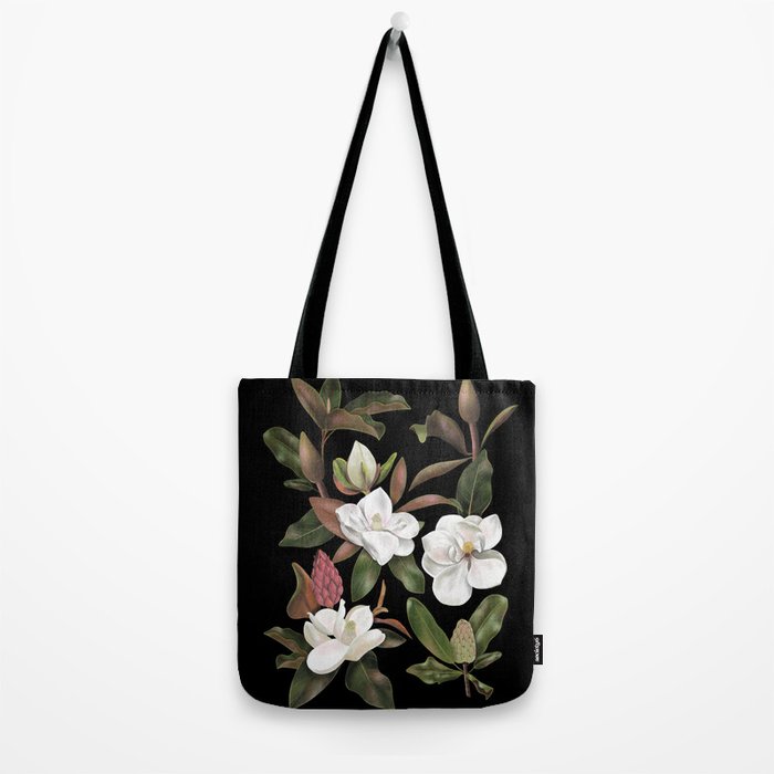 Magnolias Flowers Black Tote Bag Gallery Image 2