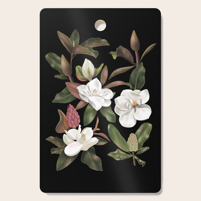 Magnolias Flowers Black Cutting Board Gallery Image 1