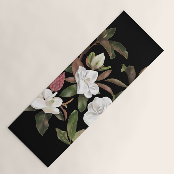 Magnolias Flowers Black Yoga Mat