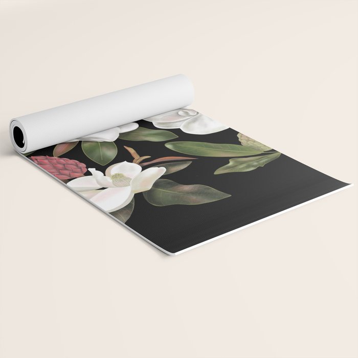 Magnolias Flowers Black Yoga Mat Gallery Image 2