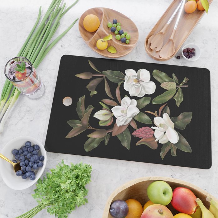 Magnolias Flowers Black Cutting Board Gallery Image 2