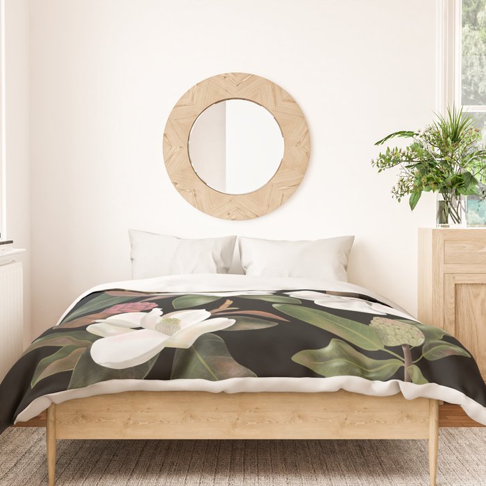 Magnolias Flowers Black Duvet Cover Gallery Image 3