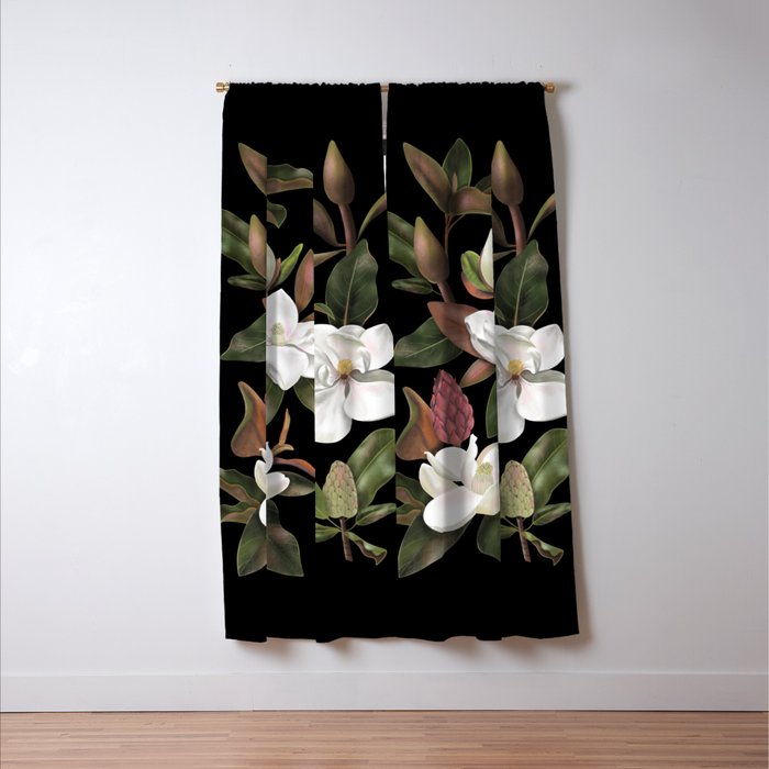 Magnolias Flowers Black Window Curtain Gallery Image 3