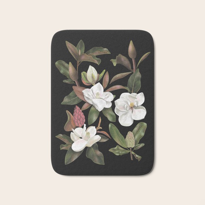 Magnolias Flowers Black Bath Mat Gallery Image 1