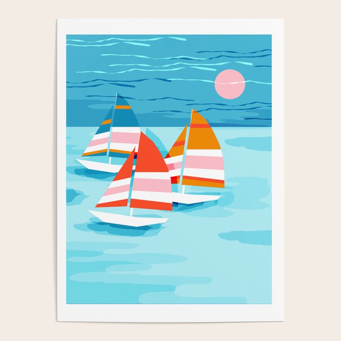 Popin - memphis sports retro throwback neon sailing sailboat cool rad gnarly trendy watersports Poster Gallery Image 1